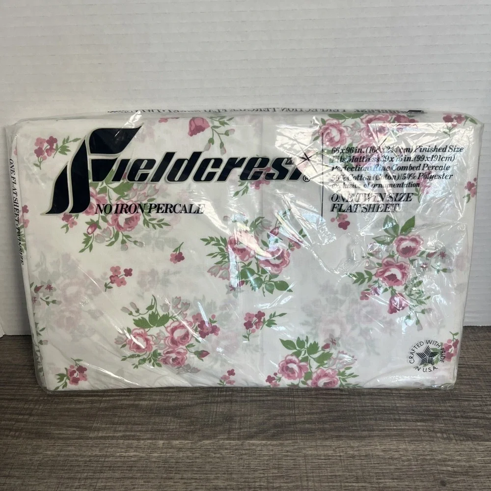 Vintage Fieldcrest Twin‎ Flat Top Sheet No Iron Percale Floral Print Cottagecore